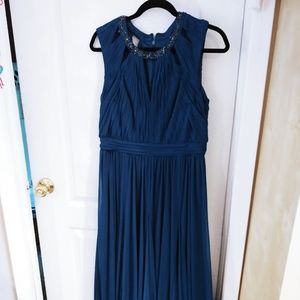 Adrianna Pappell Teal beaded gown 14